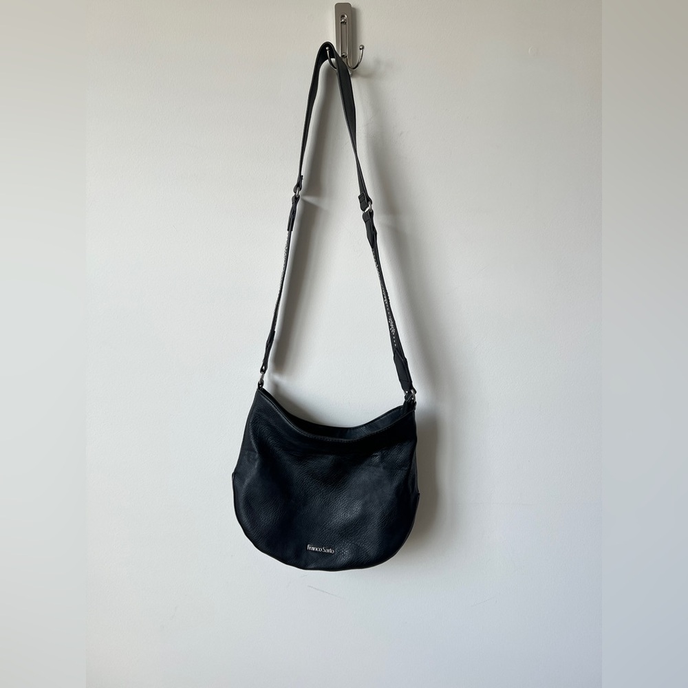 Franco Sarto Black Leather Shoulder Bag Studded Strap Tassel Detail